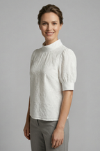 Women’s Blouse with Stand Collar and Short Sleeves