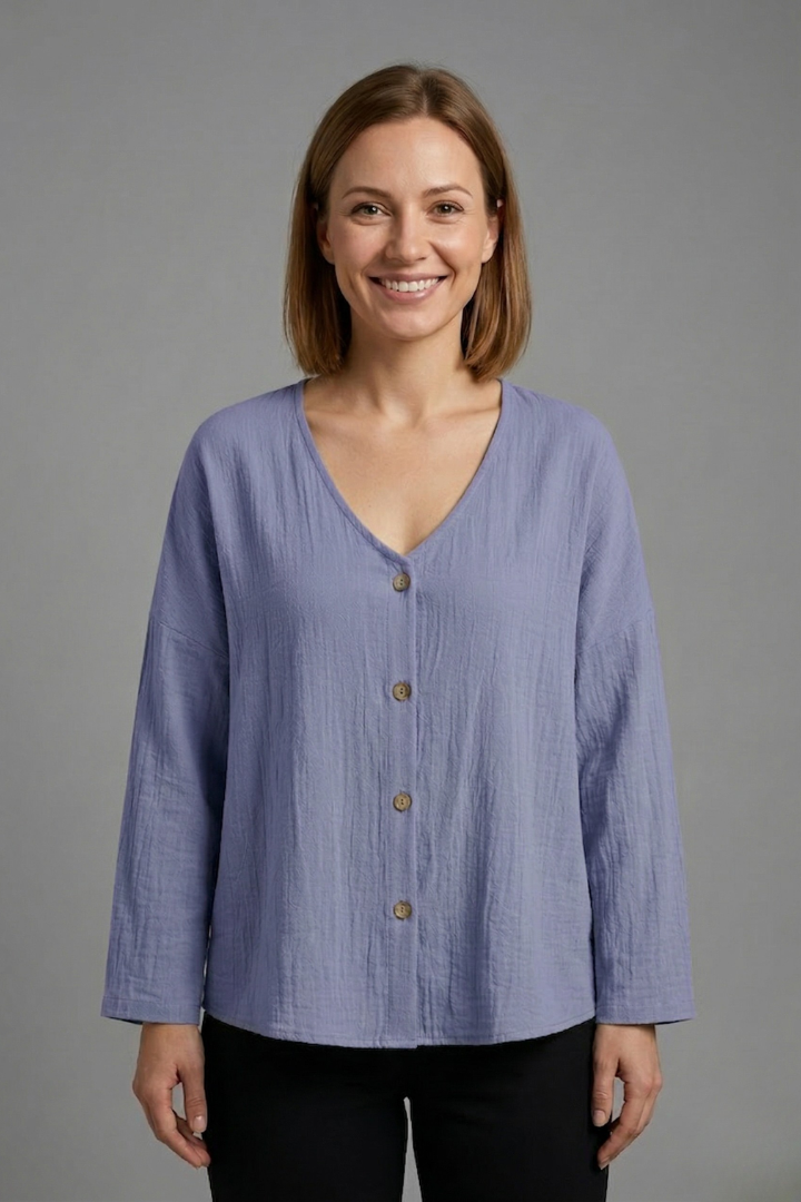 Women’s Blouse with V-Neck and Button Fastening