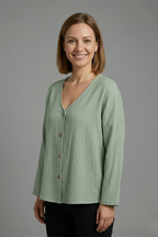 Women’s Blouse with V-Neck and Button Fastening