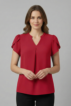 Women’s Blouse with V-Neck and Short Sleeves
