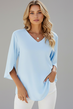 Women’s Blouse with V-Neck and Short Sleeves