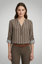 Women’s Blouse with V-Neck and Stripe Pattern