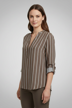 Women’s Blouse with V-Neck and Stripe Pattern