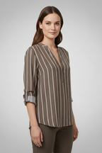 Women’s Blouse with V-Neck and Stripe Pattern