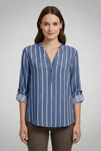 Women’s Blouse with V-Neck and Stripe Pattern
