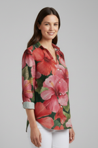 Women’s Blouse with V-Neckline and Printed Surface