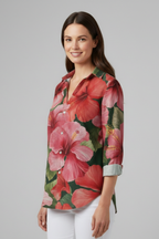 Women’s Blouse with V-Neckline and Printed Surface