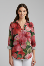 Women’s Blouse with V-Neckline and Printed Surface