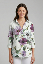 Women’s Blouse with V-Neckline and Printed Surface