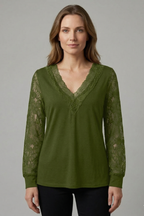 Women’s Blouse with V Neckline and Lace Sleeves