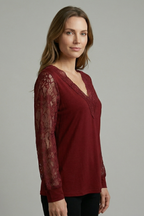 Women’s Blouse with V Neckline and Lace Sleeves