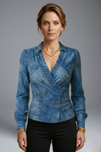 Women’s Blouse with V Neckline and Ruched Waist