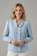 Women’s Blouse with V Neckline and Ruffle Trim