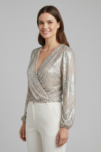 Women’s Blouse with V Neckline and Sequin Surface