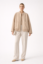 Women’s Bomber Jacket with Front Closure and Functional Pockets