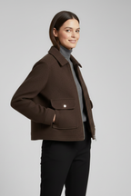 Women’s Bomber Jacket with Lapel Collar and Zip Fastening