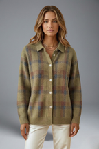 Women’s Cardigan Jumper with Button Closure and Check Pattern