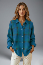Women’s Cardigan Jumper with Button Closure and Check Pattern