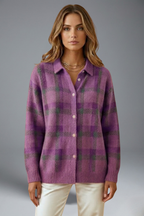Women’s Cardigan Jumper with Button Closure and Check Pattern