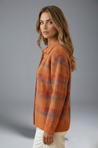 Women’s Cardigan Jumper with Button Closure and Check Pattern