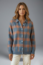 Women’s Cardigan Jumper with Button Closure and Check Pattern