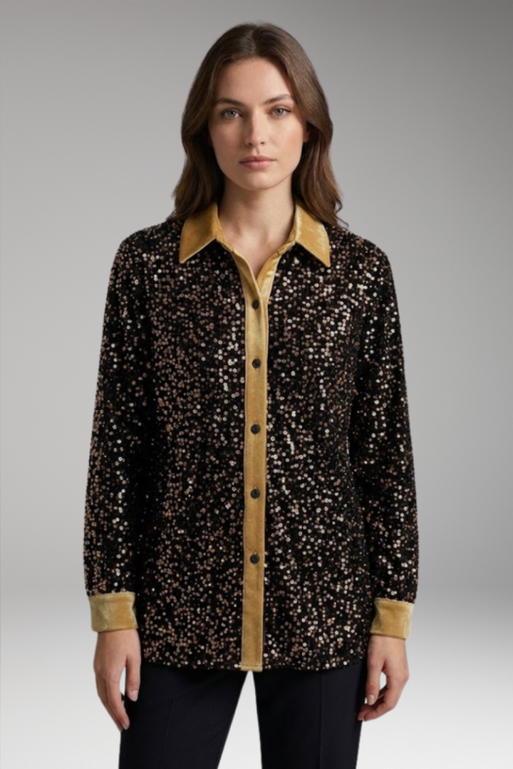 Women’s Shirt with Button Fastening and Sequin Surface