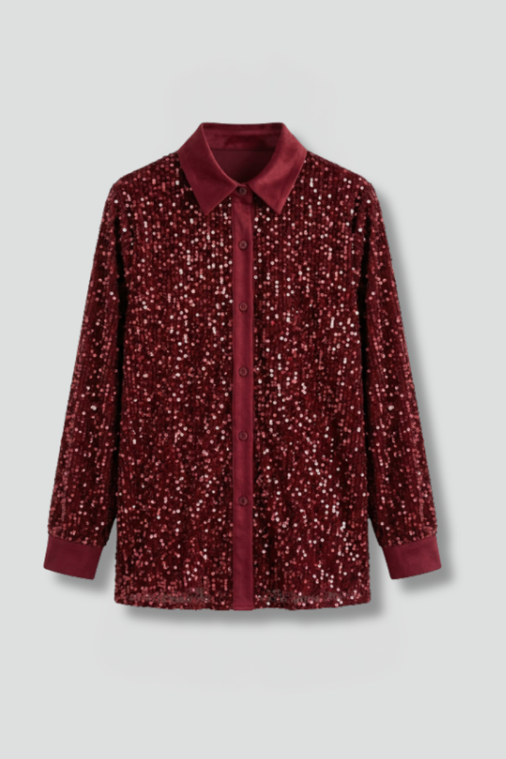 Women’s Shirt with Button Fastening and Sequin Surface