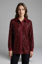 Women’s Shirt with Button Fastening and Sequin Surface
