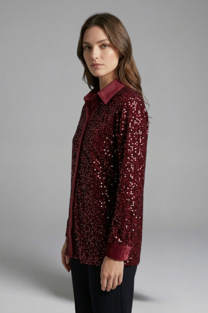 Women’s Shirt with Button Fastening and Sequin Surface