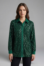 Women’s Shirt with Button Fastening and Sequin Surface