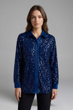 Women’s Shirt with Button Fastening and Sequin Surface
