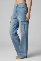 Women’s Cargo Jeans with Front Closure and Flap Pockets