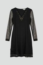 Women’s Cocktail Dress with Sequined Sleeves and Plunging Neckline