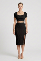 Women’s Crop Top and Maxi Skirt with Square Neck and Side Slit