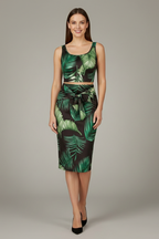 Women’s Crop Top and Midi Skirt with Sleeveless Cut and Tie Waist