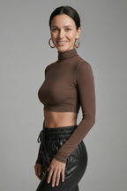Women’s Crop Top with High Neck and Long Sleeves