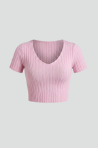 Women’s Crop Top with Short Sleeves and Ribbed Surface
