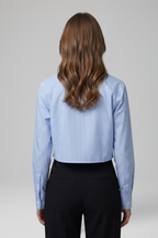 Women's Cropped Button-Up Shirt with Pointed Collar for Everyday Wear