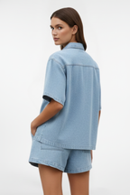 Women’s Denim Set with Short-Sleeve Shirt Jacket and Shorts