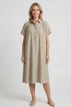 Women’s Dress with Button Placket and Short Sleeves