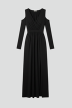Women’s Dress with Lace Appliques and Tiered Skirt with V Neckline and Side Slit