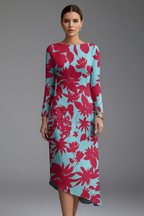 Women’s Dress with Long Sleeves and Irregular Printed Hem