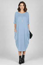 Women’s Dress with Round Neck and Short Sleeves