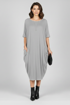 Women’s Dress with Round Neck and Short Sleeves