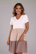 Women’s Dress with Round Neckline and Colour-Block Panels
