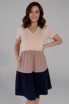Women’s Dress with Round Neckline and Colour-Block Panels