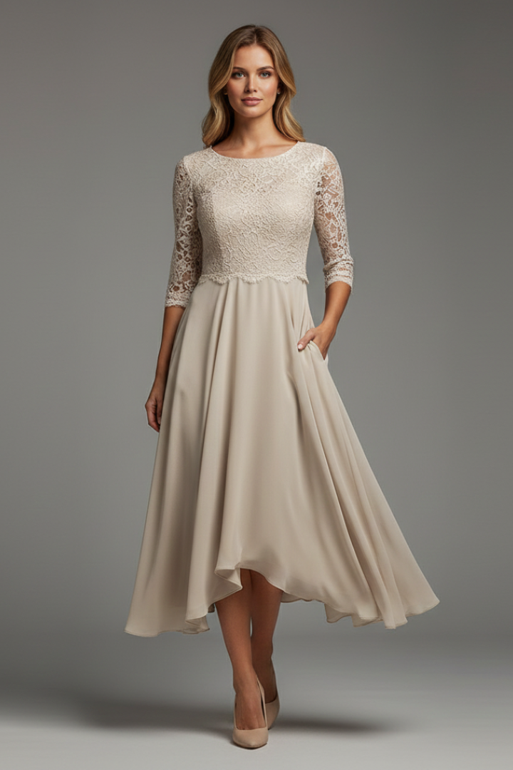 Women’s Dress with Round Neckline and Short Sleeves