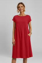 Women’s Dress with Round Neckline and Side Pockets