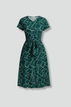 Women’s Dress with Round Neckline and Waist Tie