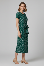 Women’s Dress with Round Neckline and Waist Tie